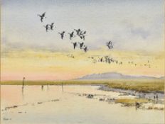 BRIAN RYDER (20th century) British (AR) Brent Geese - Wells Watercolour Signed and dated,