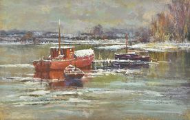 JAMES CHAMBURY (1927-1994) British (AR) Winter on the Deben - Near Kyson Point Pastels Signed and