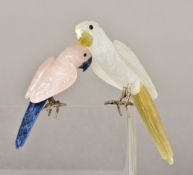 Two hardstone models of parrots The largest 13.5 cm long.