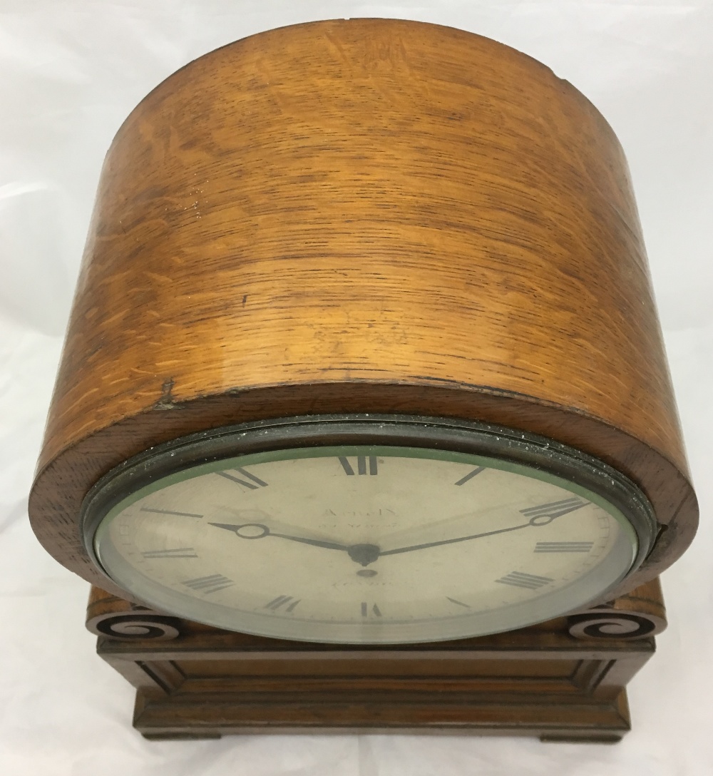 A Victorian oak cased bracket clock The white dial with Roman numerals inscribed Arnold 8? Strand, - Bild 12 aus 13