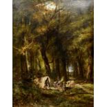 CONTINENTAL SCHOOL (19th century) Gypsy Encampment in a Wooded Landscape Oil on canvas Indistinctly