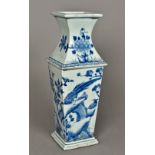 A Chinese blue and white decorated porcelain vase Of waisted square section form,