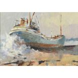 HUGH BOYCOTT BROWN (1909-1990) British (AR) Fishing Boat Oil on board Signed with initials 34.