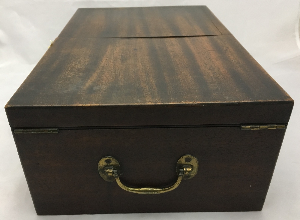 A George III mahogany travelling writing box The hinged twin flap top enclosing an adjustable baize - Image 3 of 8