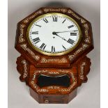 A Victorian mother-of-pearl inlaid rosewood drop-dial wall clock The white dial with Roman numerals