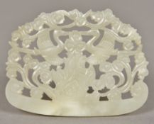 A Chinese carved white jade pendant Worked with two cranes. 8 cm wide.