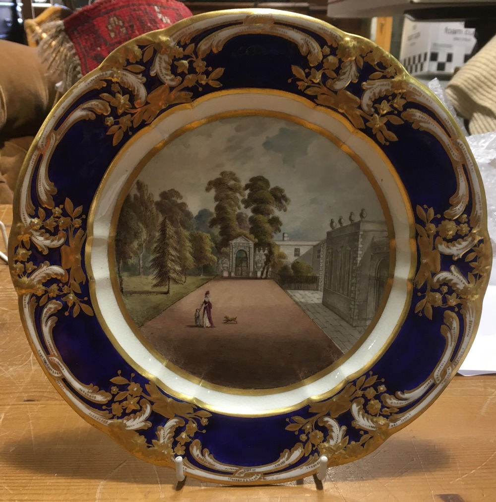 A 19th century Derby cabinet plate Centrally painted with a view of Chiswick House. 24. - Image 2 of 7