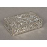 A 19th century Chinese silver snuff box, marks indistinct Of hinged rectangular form,