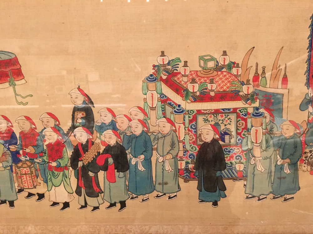 A pair of Chinese silk pictures Each depicting a figural procession, framed and glazed. - Image 5 of 10