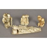 A 19th century carved ivory model of Guanyin Laying on a neck rest,