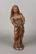 An 18th/19th century Continental carved wood figure, possibly the Virgin Mary 46 cm high.
