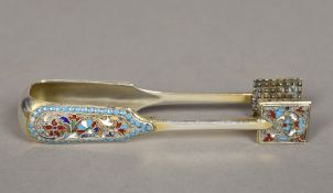 A pair of Russian enamel decorated silve