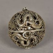 A Chinese white metal pendant incense bu