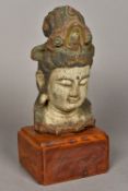 A Chinese carved wood and polychrome dec