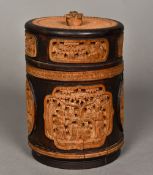 A Chinese carved bamboo box and cover W