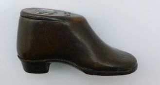 A 19th century leather snuff shoe