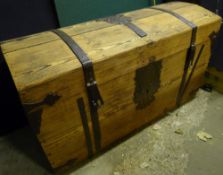 A 19th century iron bound pine trunk