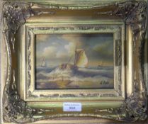 An oil painting of ships