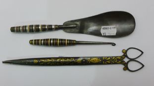 A pair of Indian gold inlaid scissors,