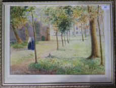 W CECIL DUNFORD, In the Beguinage at Bruges, watercolour,