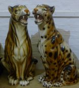 A large pair of ceramic leopards