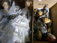 Two boxes of miscellaneous china, glass, dolls, etc.