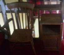 A Victorian stick back armchair and a pot cupboard