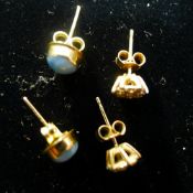 Two pairs of gold earrings set with turquoise and diamonds