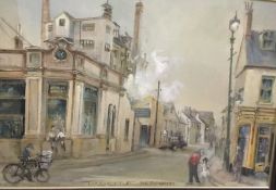 H E Hull (20th century) British Hassett Street, Bedford Oil on board Signed and titled 78.5 x 53.