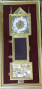 A clock decorated with watch parts and two Chinese pictures, etc.