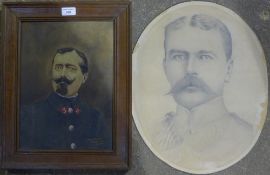 A pencil on board of a young Kitchener and an oil on board painted in a prisoner of war camp during