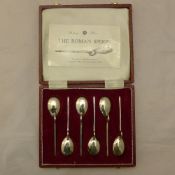 A cased set of silver Roman replica spoons