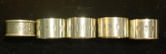 Five silver napkin rings