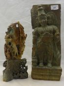 A Chinese soap stone figure and an Eastern carving