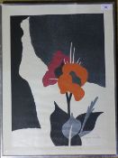 SAITO, limited edition woodblock, Flower and a Girl (8),