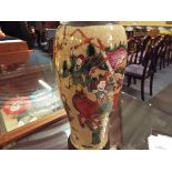 A pair of Japanese baluster vases hand painted with warring Samurai,