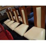 A set of six Habitat light oak high back dining chairs upholstered in cream leather