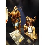 Two terracotta Chinese fishermen One hand has had fingers off but present