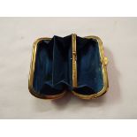 A 19thC French tortoiseshell and gilt metal purse having inlaid silver decoration with four