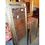 A gilt framed rectangular wall mirror together with three dressing mirrors