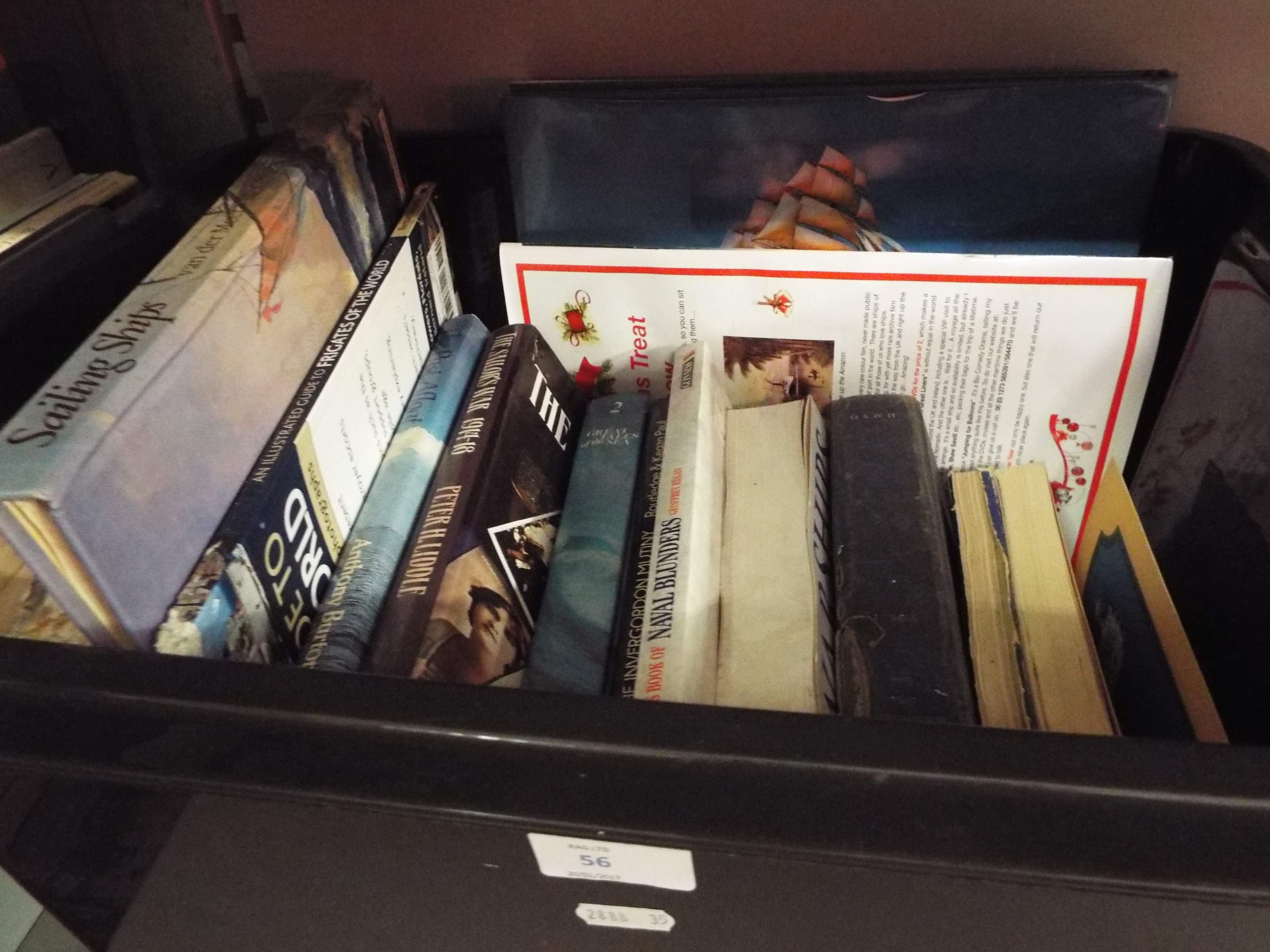 A box of mainly hardback books on boats, ships, sailing,