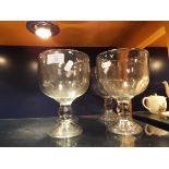 Four large 20thC rummer style glasses with knop stems