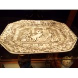 A 19thC Clemestson monochrome octagonal meat platter entitled 'Diomed Casting His Spear Against