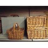 Two metal filing boxes and two wicker baskets etc