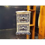 A blue & white Oriental style ceramic spice chest