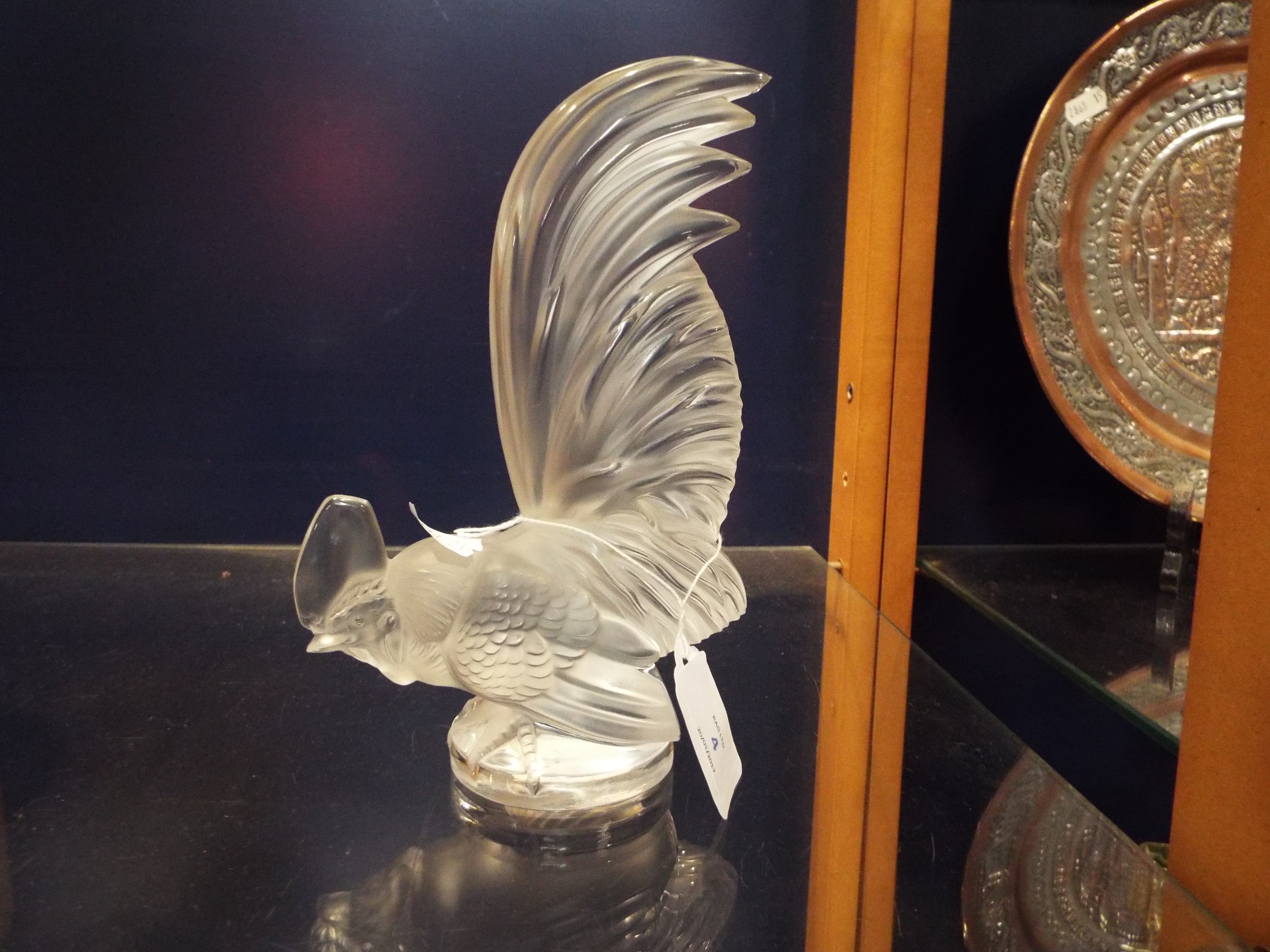 A modern Lalique frosted glass model of a Cockerel signed Lalique to the base Chips