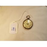 A Victorian 800 standard silver ladies pocket watch with floral enamel dial and Roman numerals, No.