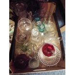 A selection of glassware to include Stuart crystal bowls and vase, ruby red jug and brandy bowls,