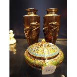 A pair of oriental bronzed vases,