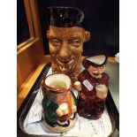 Two Royal Doulton character jugs 'Honest Measure' and 'Falstaff' together with a French double